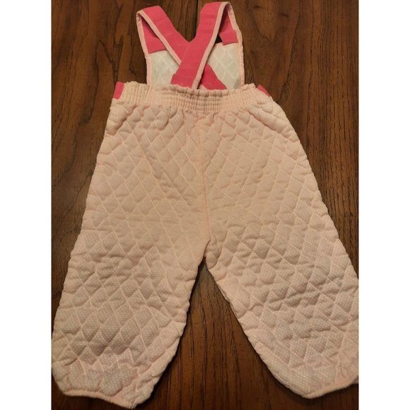 Evy Of California VTG Baby Toddler Quilted Overalls 12 Months Pink Rosebuds - Picture 4 of 10